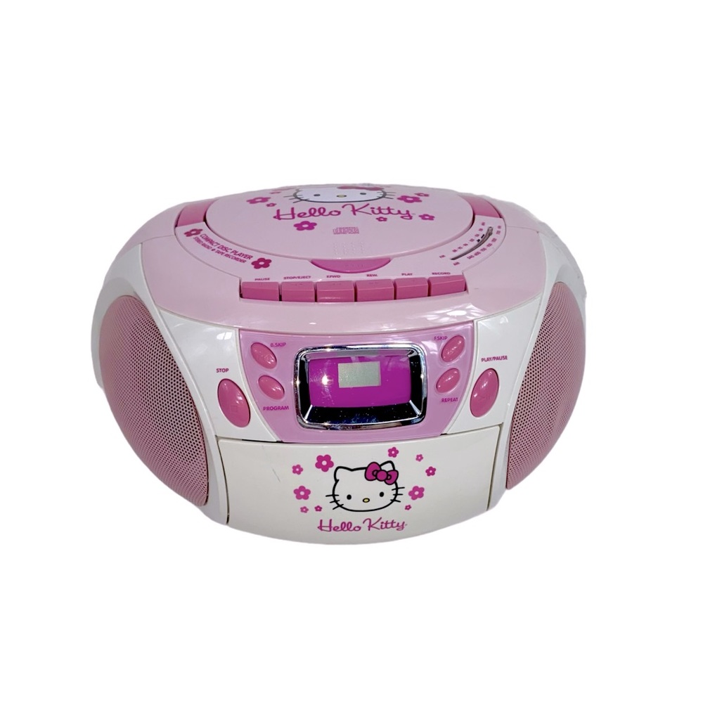Vintage 90s Hello Kitty pink portable Boom Box CD Cassette player & radio Sanrio